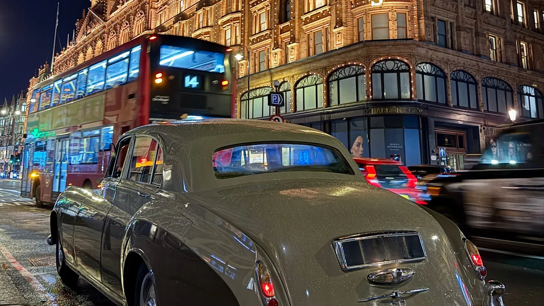 Vintage Rolls-Royce Silver Cloud I outside Harrods Knightsbridge London